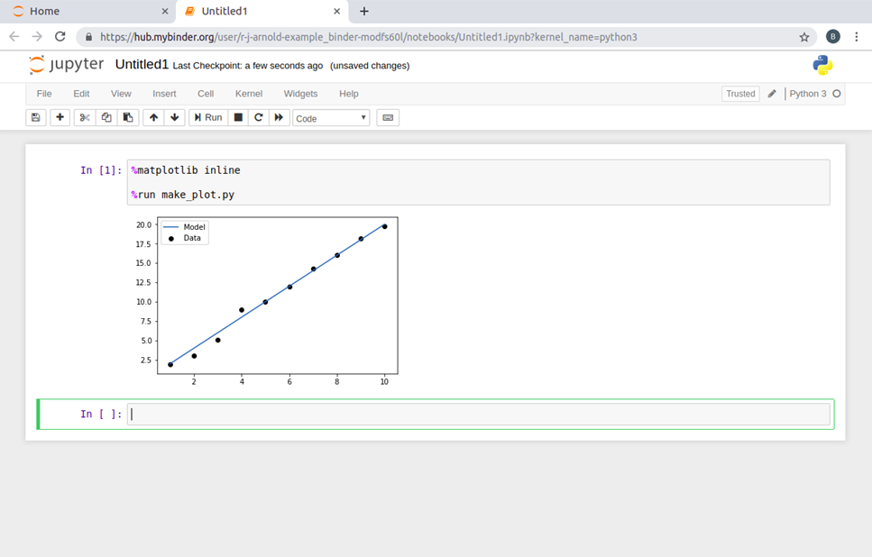 A screenshot of a Jupyter Notebook integrated with Binder