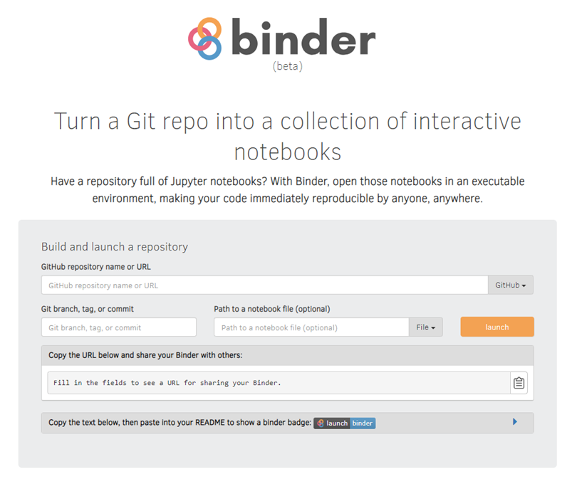 A screenshot of the webpage used to generate a Binder link for your project